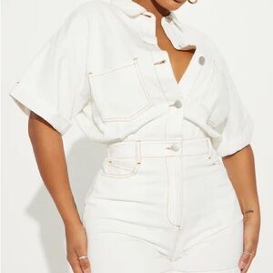 White Button-Up Denim Romper